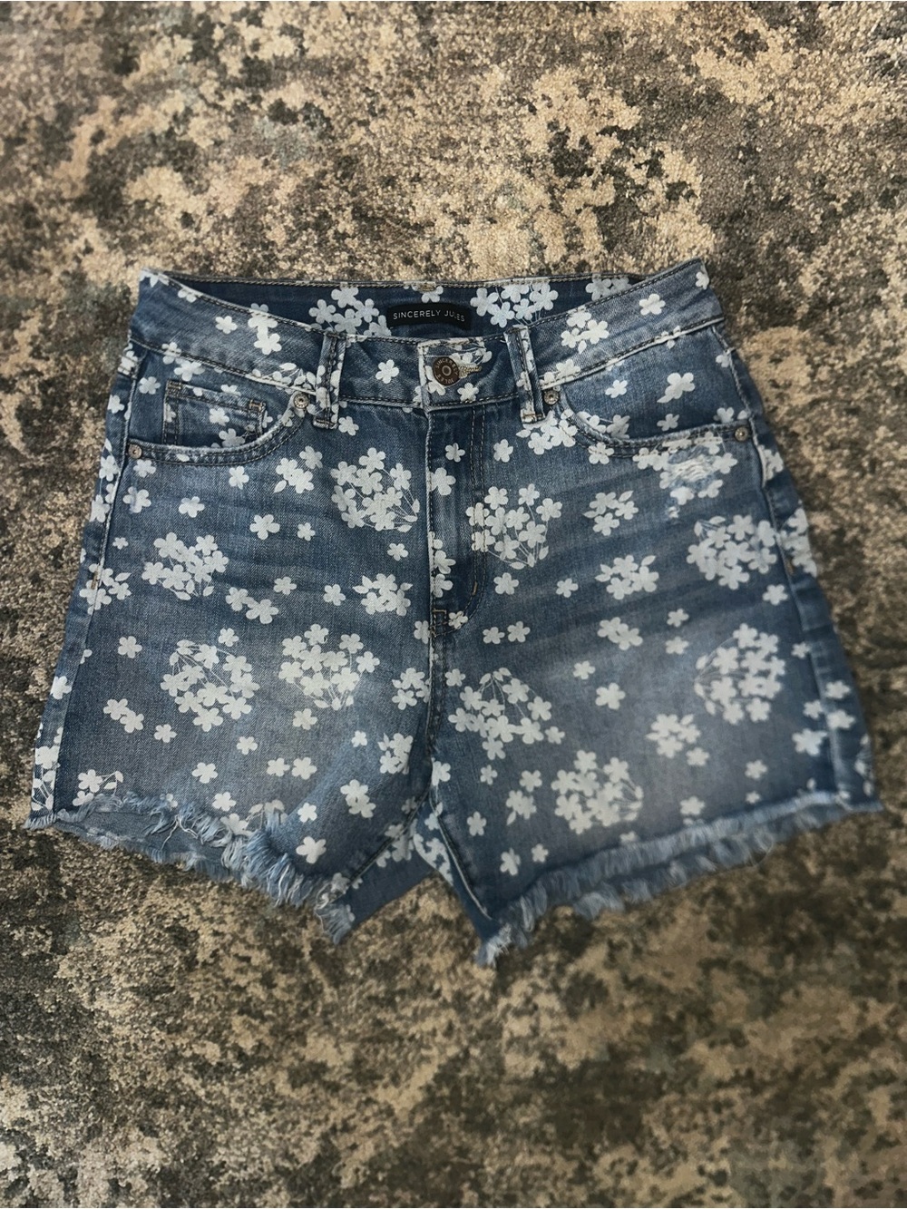 Sincerly Jules Super High Rise Floral Denim Shorts